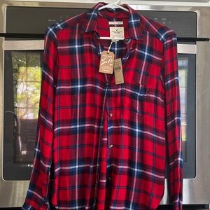 AE American Eagle Red &  Blue Plaid Women’s  Boyfriend Fit soft flannel XXS NWT